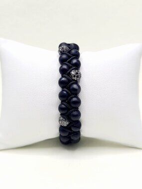 David Yurman Spiritual Beads Two-Row Woven Bracelet w/ Black Onyx & Diamonds
